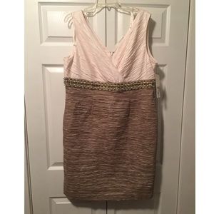 Eliza J cream and champagne beaded belt dress NWT